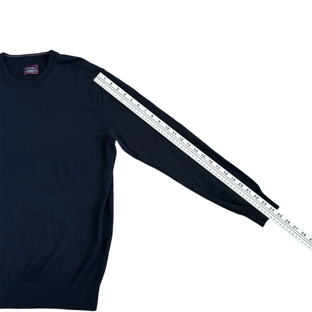 Untuckit Men's Sweater Zeppelin 100% Merino Wool Navy Blue Pullover Size XL Soft